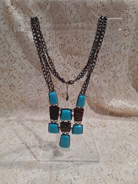 Dana Buchman Turquoise & Bronze Statement Necklace-EUC